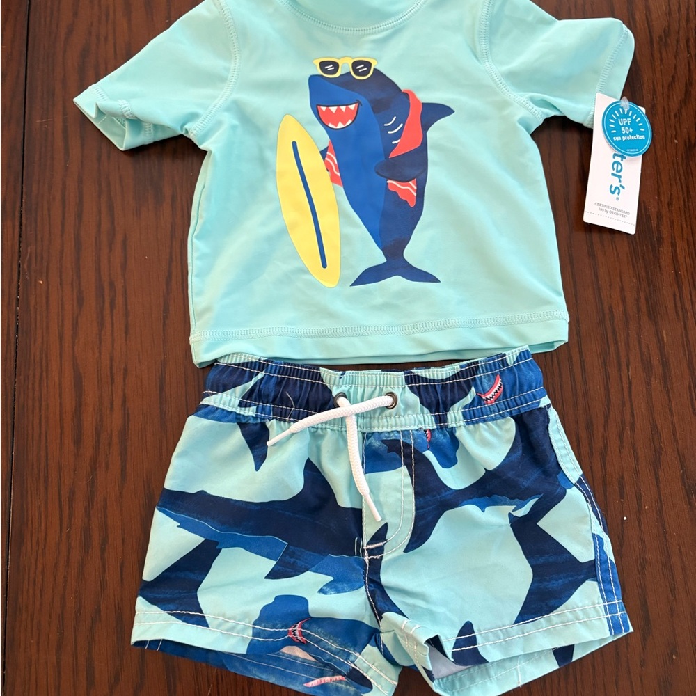 Carter's Aqua and Navy Shark Rashguard Set
